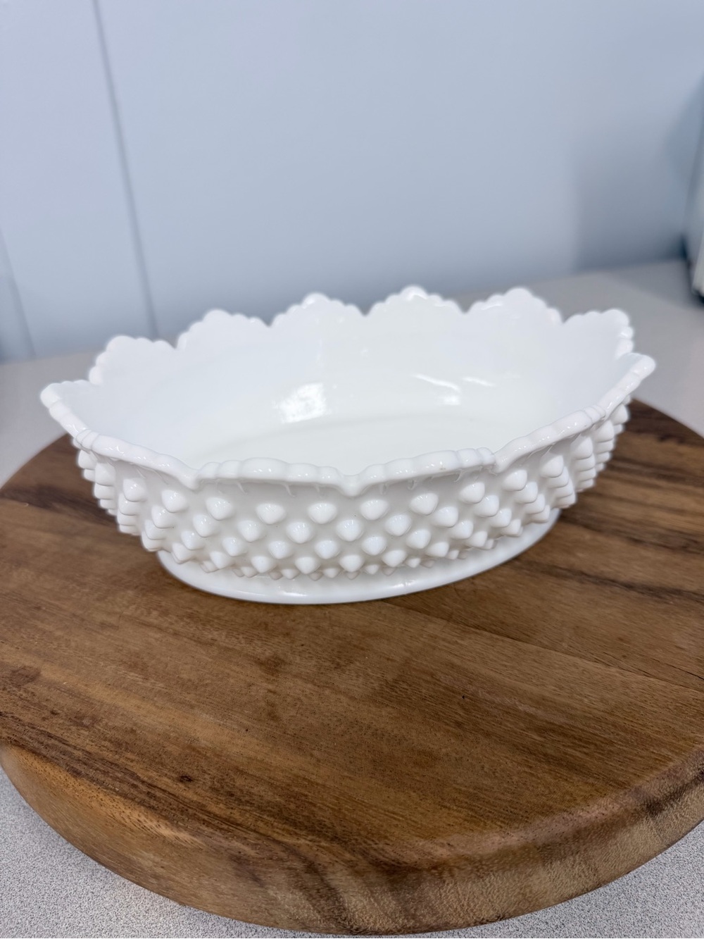 Fenton White Hobnail Milk Glass Scalloped Serving Bowl